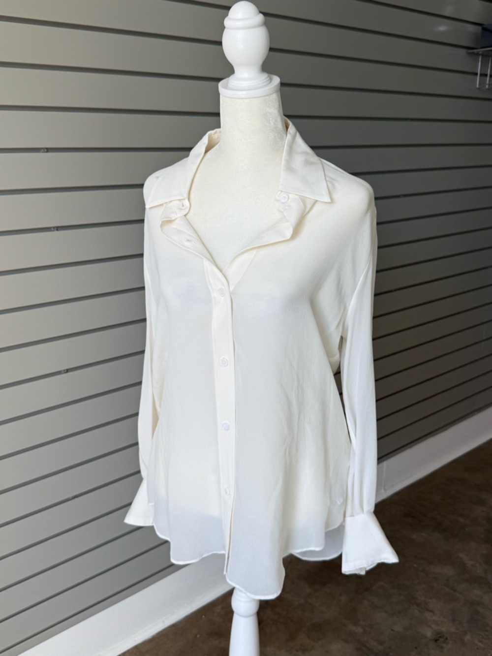 Zara Off-White Silk-Look Button-Down Shirt